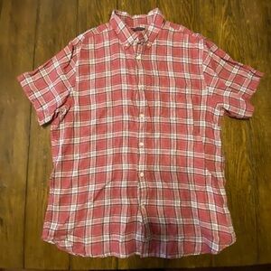Banana Republic 100% Linen Camden Red Plaid Button Up Size Large B5
